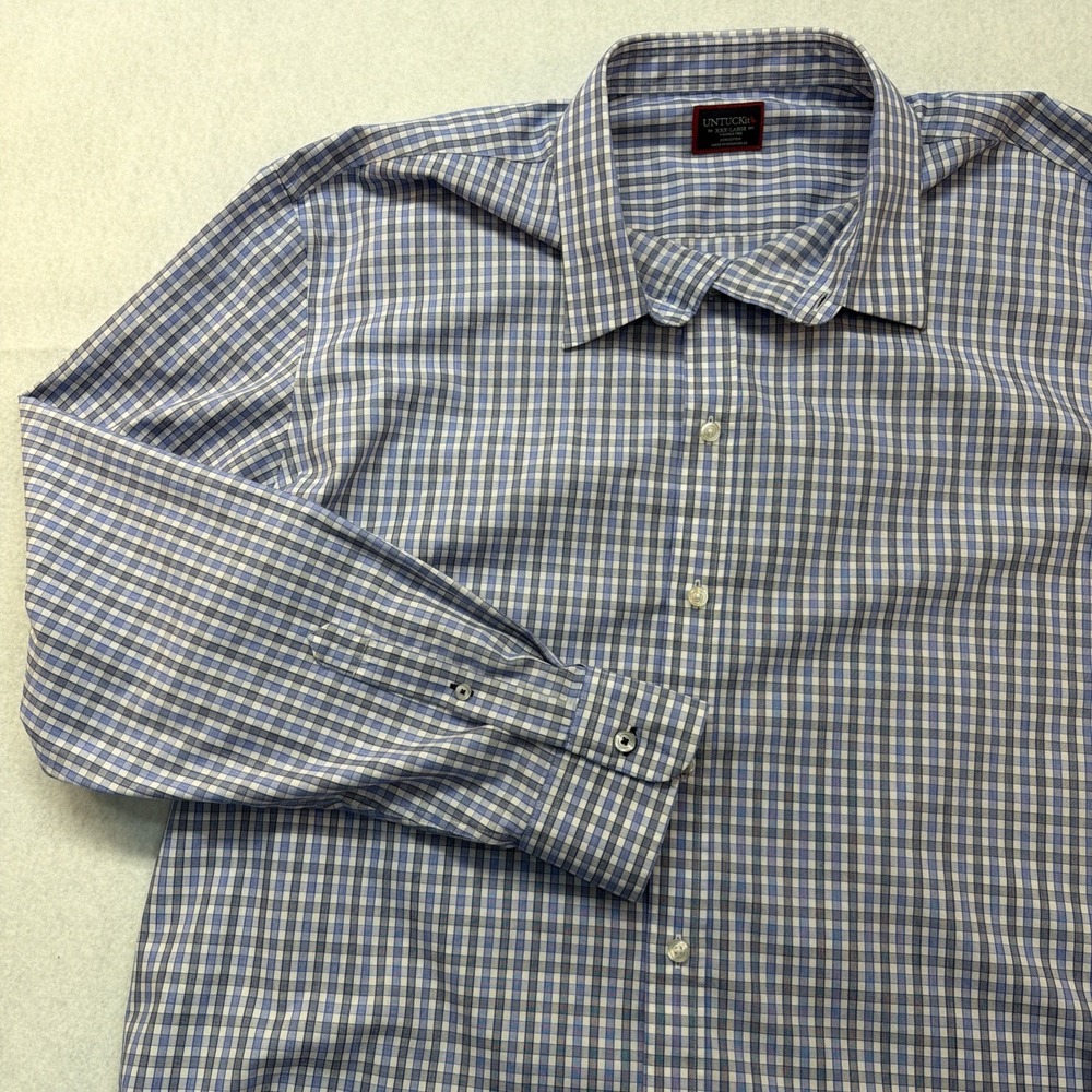 UNTUCKit Durif WF Reg Fit Men's XXXL Long Sleeve Button Up Blue Plaid 01096 - Picture 4 of 13